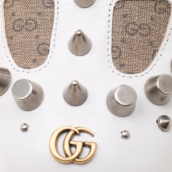 Pre Owned حذاء كعب عالي غوتشي لوفر مزخرف مرصع/ مخطط كانفاس أبيض مقاس 39