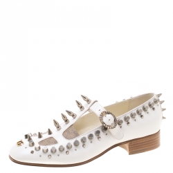 Pre Owned حذاء كعب عالي غوتشي لوفر مزخرف مرصع/ مخطط كانفاس أبيض مقاس 39