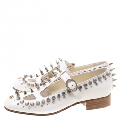 Pre Owned حذاء كعب عالي غوتشي لوفر مزخرف مرصع/ مخطط كانفاس أبيض مقاس 39