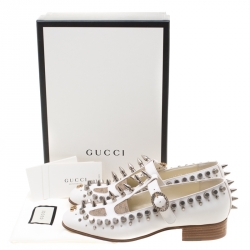 Pre Owned حذاء كعب عالي غوتشي لوفر مزخرف مرصع/ مخطط كانفاس أبيض مقاس 39