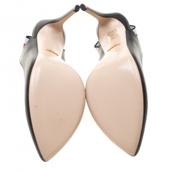 Pre Owned Gucci Black Leather Sylvie Web Detail Slingback Sandals Size 39