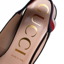 Pre Owned Gucci Black Leather Sylvie Web Detail Slingback Sandals Size 39