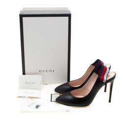 Pre Owned Gucci Black Leather Sylvie Web Detail Slingback Sandals Size 39