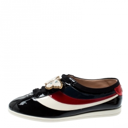 Gucci Multicolor Patent Leather New Ace Falacer Butterfly Low Top Sneakers Size 39