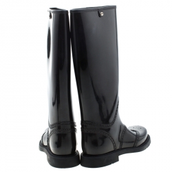 Pre Owned Gucci Black Rubber Aberdeen Brogue Detail Mid Calf Rain Boots Size 38