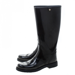 Pre Owned Gucci Black Rubber Aberdeen Brogue Detail Mid Calf Rain Boots Size 38