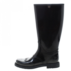 Pre Owned Gucci Black Rubber Aberdeen Brogue Detail Mid Calf Rain Boots Size 38