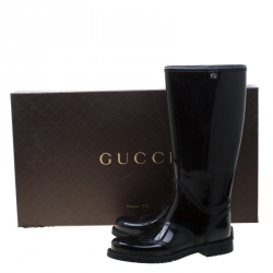 Pre Owned Gucci Black Rubber Aberdeen Brogue Detail Mid Calf Rain Boots Size 38