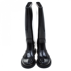Pre Owned Gucci Black Rubber Aberdeen Brogue Detail Mid Calf Rain Boots Size 38