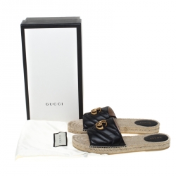 Pre Owned Gucci Black Leather GG Marmont Pilar Espadrilles Slides Size 40.5