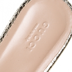 Pre Owned Gucci Metallic Gold Crackled Leather Marmont Fringed Flat Mules Size 39.5