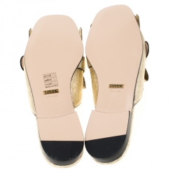 Pre Owned حذاء فلات غوتشي جلد غولد فويل ميتاليك GG مارمونت بشراشيب مزينة مقاس 37.5
