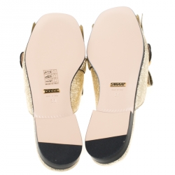 Pre Owned Gucci Metallic Gold Crackled Leather Marmont Fringed Flat Mules Size 36