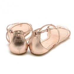 Pre Owned Gucci Rose Gold Leather Logo Charm Strappy Sandals Size 37