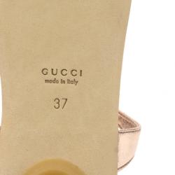 Pre Owned Gucci Rose Gold Leather Logo Charm Strappy Sandals Size 37