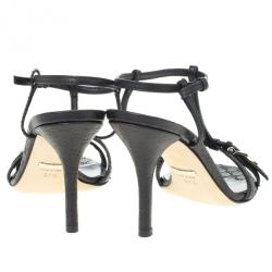 Pre Owned Gucci Black Leather Nice Microguccissima Mid Heel Sandals Size 37.5