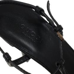 Pre Owned Gucci Black Leather Nice Microguccissima Mid Heel Sandals Size 37.5