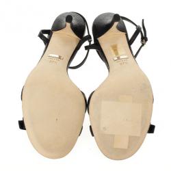 Pre Owned Gucci Black Leather Nice Microguccissima Mid Heel Sandals Size 37.5