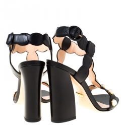Pre Owned Gucci Black Leather Faux Pearl Embellished Willow T Strap Sandals Size 38