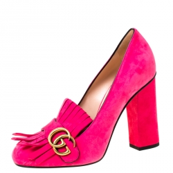 مملوكة مسبقًا Gucci Pink Suede Fringe Marmont Pumps Size 39