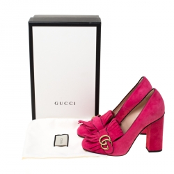 مملوكة مسبقًا Gucci Pink Suede Fringe Marmont Pumps Size 39
