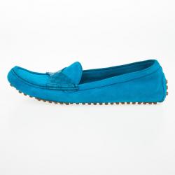 Pre Owned Gucci Blue Suede &amp; Microguccissima Leather Loafers Size 38.5
