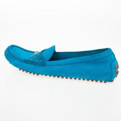 Pre Owned Gucci Blue Suede &amp; Microguccissima Leather Loafers Size 38.5