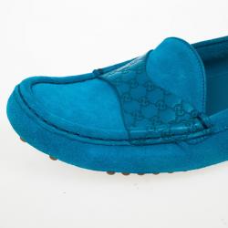 Pre Owned Gucci Blue Suede &amp; Microguccissima Leather Loafers Size 38.5