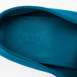 Pre Owned Gucci Blue Suede &amp; Microguccissima Leather Loafers Size 38.5