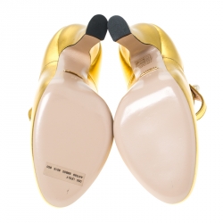 Pre Owned Gucci Gold Lesly Patent Leather Mary Jane Pumps Size 38