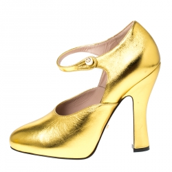 Pre Owned Gucci Gold Lesly Patent Leather Mary Jane Pumps Size 38