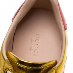 Gucci Metallic Gold Ace Blind For Love Lace Up Sneakers Size 38