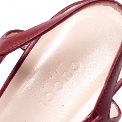 مملوكة مسبقًا Gucci Red Leather Horsebit Open Toe Block Heel Ankle Strap Sandals Size 37