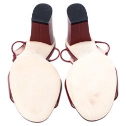 مملوكة مسبقًا Gucci Red Leather Horsebit Open Toe Block Heel Ankle Strap Sandals Size 37