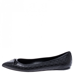Pre Owned Gucci Black Microguccissima Leather Agatha Ballet Flats Size 40.5