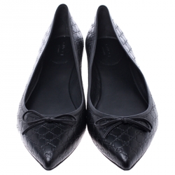 Pre Owned Gucci Black Microguccissima Leather Agatha Ballet Flats Size 40.5