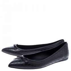 Pre Owned Gucci Black Microguccissima Leather Agatha Ballet Flats Size 40.5