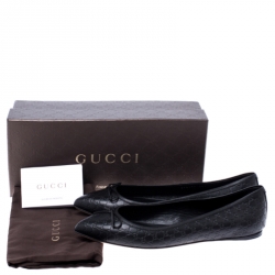 Pre Owned Gucci Black Microguccissima Leather Agatha Ballet Flats Size 40.5