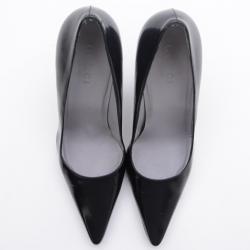 Pre Owned Gucci Black Leather Pointed Toe Pumps Size 38