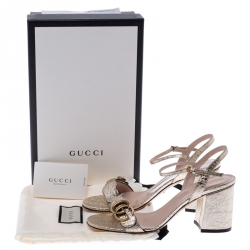 Pre Owned Gucci Gold Foil Leather GG Marmont Ankle Strap Sandals Size 38.5