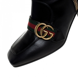 Pre Owned Gucci Black Leather GG Web Detail High Ankle Boots Size 40