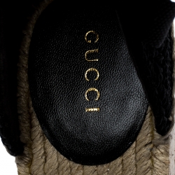 مملوكة مسبقًا Gucci Black Crochet Lilibeth Logo Embellished Platform Wedge Espadrilles Size 38
