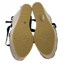 مملوكة مسبقًا Gucci Black Crochet Lilibeth Logo Embellished Platform Wedge Espadrilles Size 38