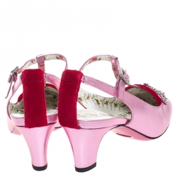 Pre Owned Gucci Metallic Pink Leather And Red Suede Anita Pumps Size 36