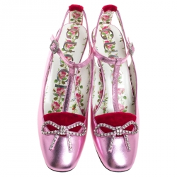 Pre Owned Gucci Metallic Pink Leather And Red Suede Anita Pumps Size 36