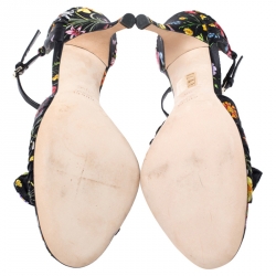 مملوكة مسبقًا Gucci Floral Printed Silk Bow Ankle Strap Ruffle Detail Sandals Size 38