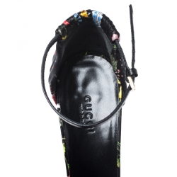 مملوكة مسبقًا Gucci Floral Printed Silk Bow Ankle Strap Ruffle Detail Sandals Size 38