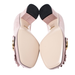 مملوكة مسبقًا حذاء كعب عالي غوتشي كعب عريض تفاصيل شراشيب مارمونت GG سويدي وردي مقاس 38.5