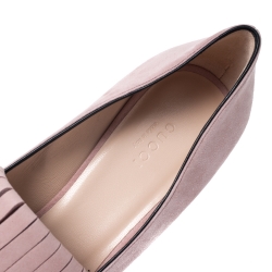 مملوكة مسبقًا حذاء كعب عالي غوتشي كعب عريض تفاصيل شراشيب مارمونت GG سويدي وردي مقاس 38.5