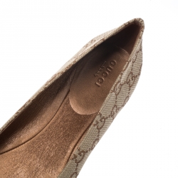 Pre Owned Gucci Beige Guccissima Canvas Bamboo Bow Tassel Ballet Flats Size 38